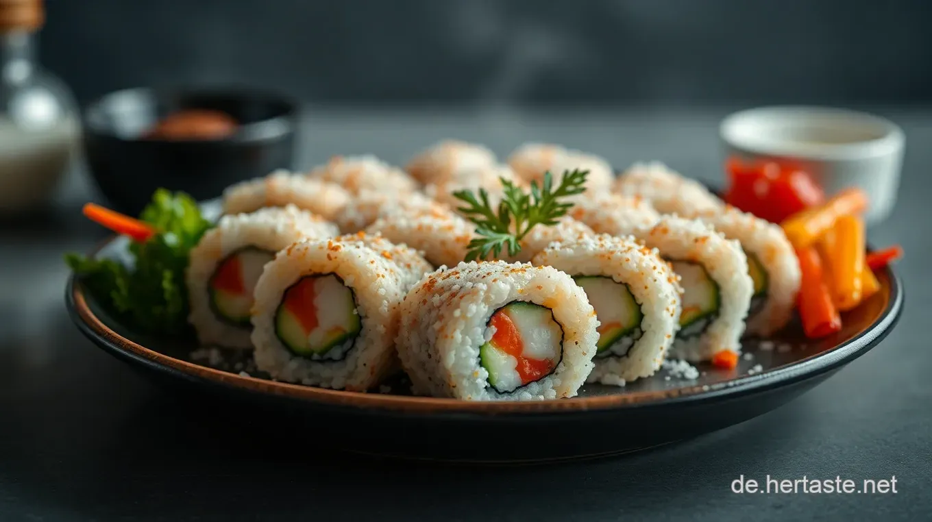 Köstlicher Tempura Maki: Ein Genuss für Sushi-Liebhaber Köstlicher Tempura Maki mit Gemüse und knusprigem Teig