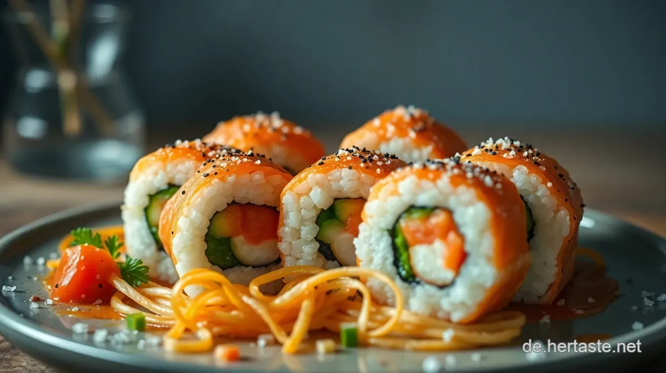 Leckeres Saki Maki Sushi: Frischer Lachs in perfekter Rolle Saki Maki Sushi: Der perfekte Genuss aus frischem Lachs