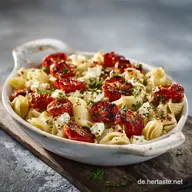 Pasta mit gegrillten Kirschtomaten und K&auml;se Cremiger Feta aus dem Ofen