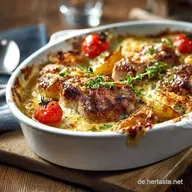 Gratinierter SchweinefiletApfelAuflauf mit Currysahne K&auml;sekruste