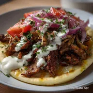 Gyros in MetaxaSauce Rezept: Saftiges Fleisch und cremige Sauce