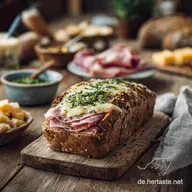Herzhaftes Kastenbrot mit K&auml;se und Schinken FeierabendGl&uuml;ck ohne Hefe