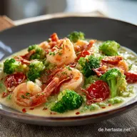 Keto Brokkolisotto mit Garnelen und Tomaten Cremiges Low Carb Abendessen