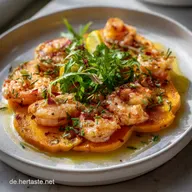 K&uuml;rbisCarpaccio gebackene Riesengarnelen: Elegant Knusprig