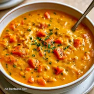 Rote Linsensuppe mit M&ouml;hren und Paprika