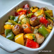 Schnelle Wurst-Gem&uuml;se-Pfanne f&uuml;r ein Low Carb Mittagessen mit Paprika in 25 Minuten