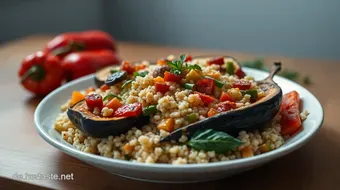Köstliche auberginen vegetarisch gefüllt: Mediterrane Träume mit Quinoa recipe card