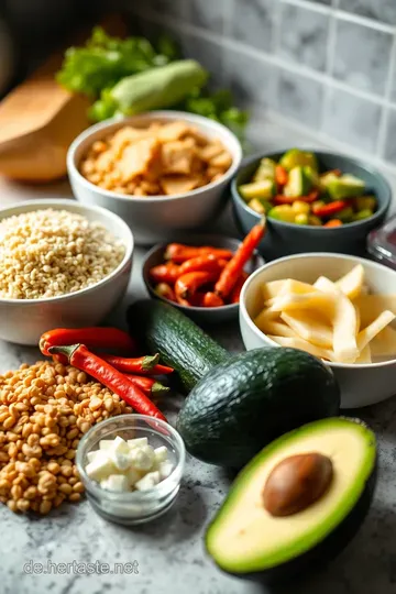 Bunte Buddha Bowl mit Quinoa und geröstetem Gemüse ingredients