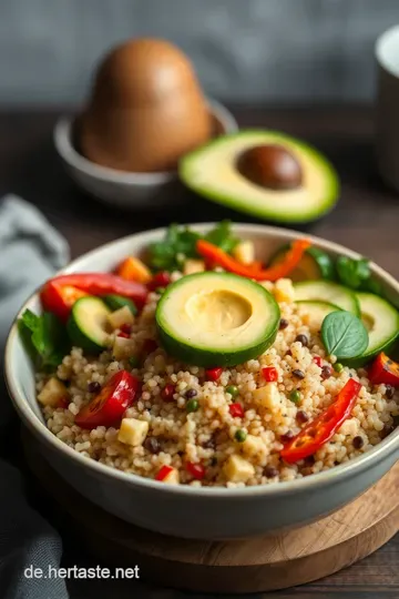 Bunte Buddha Bowl mit Quinoa und geröstetem Gemüse presentation