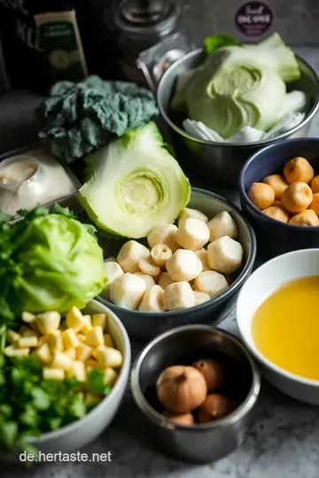 Cremige Blumenkohl-Kartoffel-Suppe mit Knoblauch und Muskat ingredients