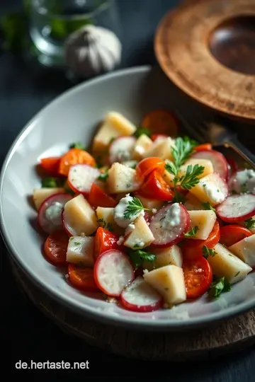 Frischer Gurken-Radieschen-Salat mit Joghurtdressing presentation