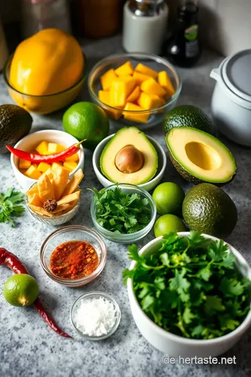 Frischer Mango-Avocado-Salat mit Limetten-Dressing ingredients