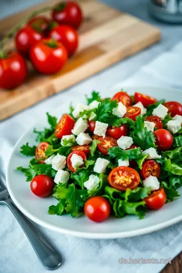 Frischer Rucola-Salat mit gerösteten Kirschtomaten und Balsamico-Vinaigrette presentation