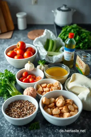 Hausgemachte Tomatensuppe mit frischen Kräutern ingredients