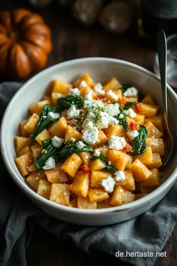 Herzhaft gefüllte Süßkartoffeln mit Feta und Spinat presentation