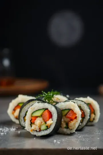 Köstlicher Tempura Maki mit Gemüse und knusprigem Teig presentation