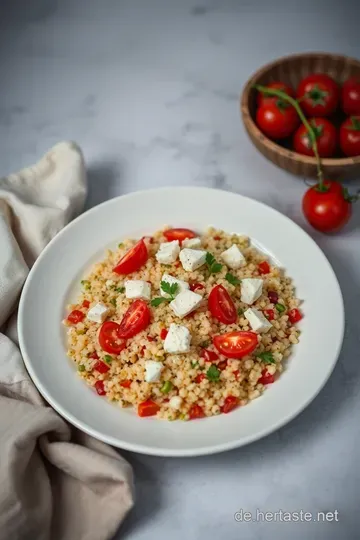 Mediterraner Quinoa-Salat mit Feta und Oliven presentation