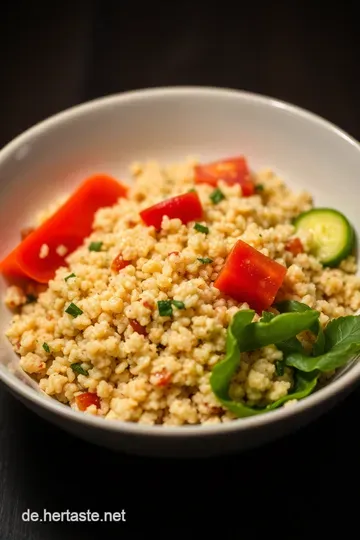 Quinoa-Gemüse-Bowl mit Avocado-Dressing presentation