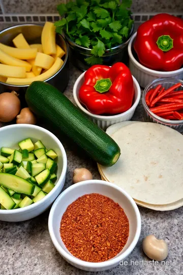 Veggie Fiesta: Verführerische Vegetarische Tacos mit buntem Gemüse und Avocado-Cremé ingredients