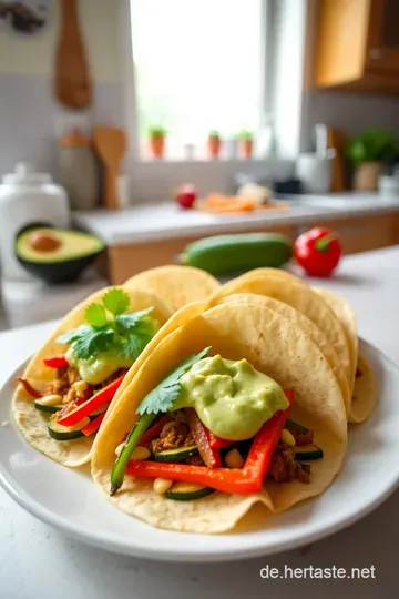 Veggie Fiesta: Verführerische Vegetarische Tacos mit buntem Gemüse und Avocado-Cremé steps
