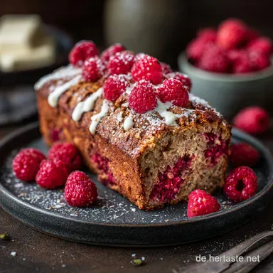 Bananenbrot mit Himbeeren: Super saftig durch Buttermilch Muffin-Methode Rezeptkarte