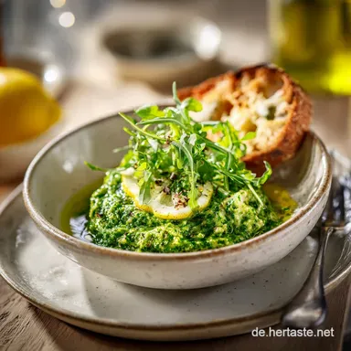 Rucola Pesto Blitzrezept Cremiges Pesto mit Zitrone in 10 Minuten Rezeptkarte