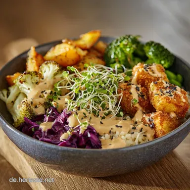 Clean Eating Buddha Bowl mit Kartoffeln Knusprig Vegan Perfekt f&uuml;r Lunch Rezeptkarte