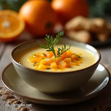 K&uuml;rbiscremesuppe mit Orangensaft Rezept f&uuml;r sonnige Herbstk&uuml;che Rezeptkarte