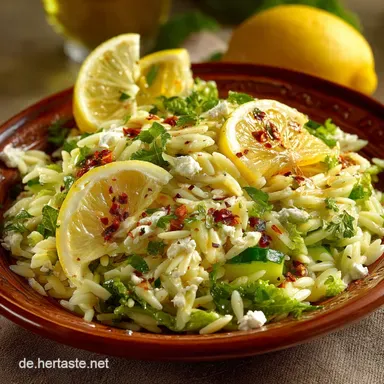 Mediterraner OrzoSalat Das beste Risoni Salat Rezept mit Feta und Zitrone Rezeptkarte