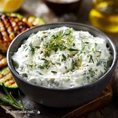 Easy Greek Tzatziki Sauce Rezept Der Trick f&uuml;r dicke Konsistenz W&auml;ssrig war gestern Rezeptkarte