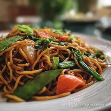 Lo Mein Nudelrezept f&uuml;r 3 Portionen Rezeptkarte