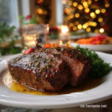 Silvester Essen Hauptgang: Zartrosa Filet Rezeptkarte