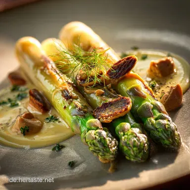 Gebratener Gr&uuml;ner Spargel: Knackig, schnell und unwiderstehlich mit Nussbutter. Rezeptkarte