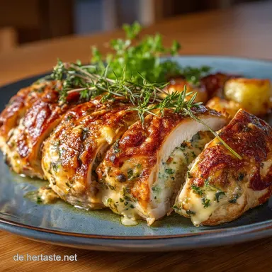 Herzhafte H&auml;hnchenbrust im Backofen Saftig gef&uuml;llt Low Carb Rezeptkarte