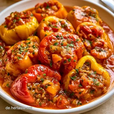 Gef&uuml;llte Paprika f&uuml;r 6 Portionen Rezeptkarte