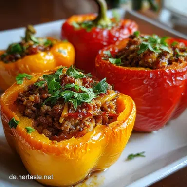 Gef&uuml;llte Paprika mit Hackfleisch im Backofen Rezeptkarte