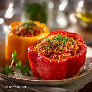 Gef&uuml;llte Paprika Das klassische Rezept mit Hackfleisch Reis Rezeptkarte