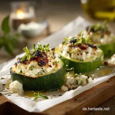 Mediterrane ZucchiniPäckchen mit Feta Ricotta Low Carb Abendessen Rezeptkarte