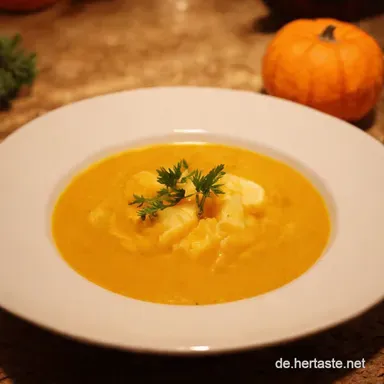 Cremige Suppe mit Butterkürbis Mein Goldener Herbsttraum Rezeptkarte