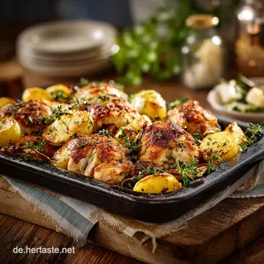 KartoffelH&auml;hnchen vom Backblech Griechische Art Knuspriges Blechgl&uuml;ck in 60 Minuten Rezeptkarte