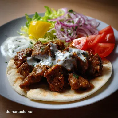 Gyros in MetaxaSauce Rezept: Saftiges Fleisch und cremige Sauce Rezeptkarte