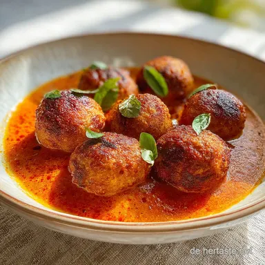 Hackb&auml;llchen in Tomatensauce in 20 Minuten: Herzhafte Rindfleischb&auml;llchen Rezeptkarte