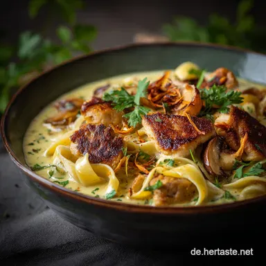 H&auml;hnchengeschnetzeltes mit CurrySahneSo&szlig;e: Cremig, schnell und in 35 Minuten fertig Rezeptkarte