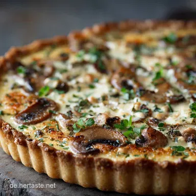Schinken Quiche mit Champignons und Mozzarella Der cremige K&auml;seKlassiker Rezeptkarte
