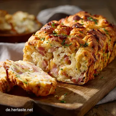 Herzhaftes Kastenbrot mit Käse und Schinken FeierabendGlück ohne Hefe Rezeptkarte