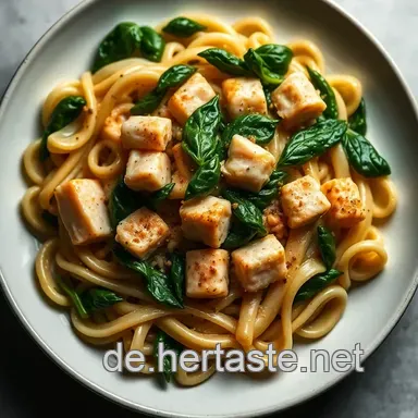 Himmlischer Nudelauflauf mit Lachs und Spinat: Ein Familienliebling Rezeptkarte