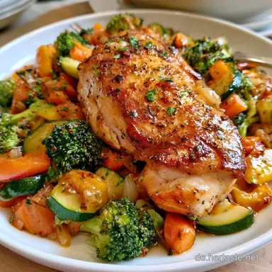 Kalorienarme Gem&uuml;sepfanne mit H&auml;hnchen Rezeptkarte