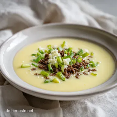 K&auml;se-Lauch-Suppe mit Hackfleisch f&uuml;r 4 Rezeptkarte