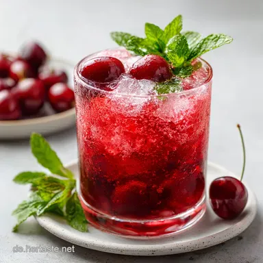 Kirsch-Minz-Limonade in 10 Minuten: Erfrischendes Sommergetr&auml;nk Rezeptkarte