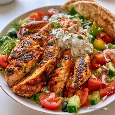Gyros Teller Mit H&auml;hnchen F&uuml;r 4 Personen Rezeptkarte